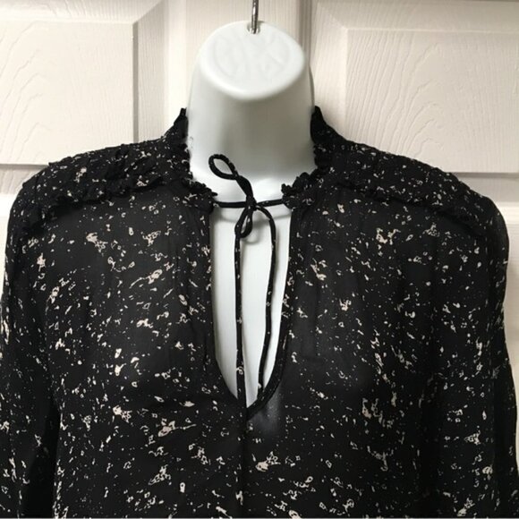 SECOND Female Black White Semi-sheer Blouse Sz L - Picture 3 of 10